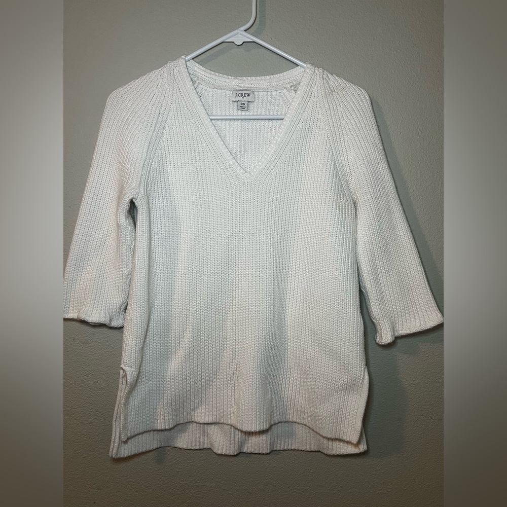 J. Crew Women Sweater Knitted Size XS Cotton White V-Neck Fullover Winter